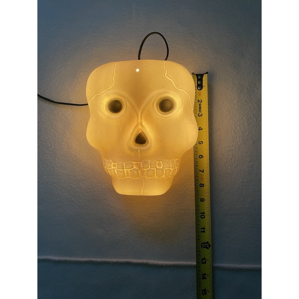 Vintage Blow Mold Light Up Skull Halloween Decor Skeleton Plastic 80's 90's